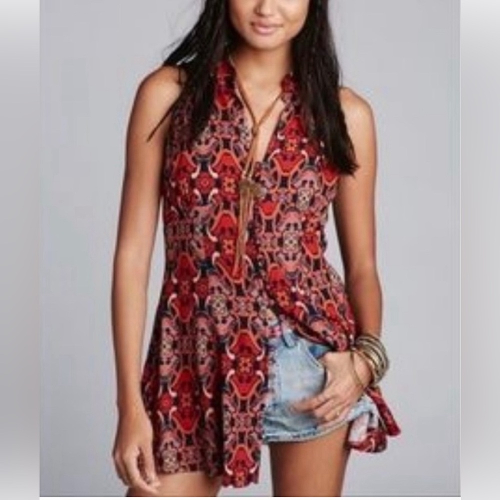 Free People | Get Together Print Tunic Top Mini Dress BOHO Size 6